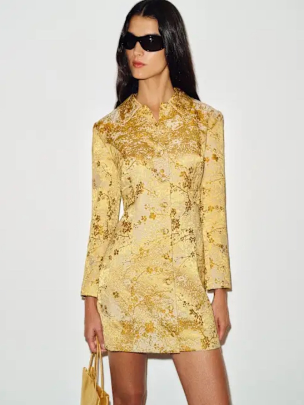 Reformation Nemi Gold Button Down Mini Dress